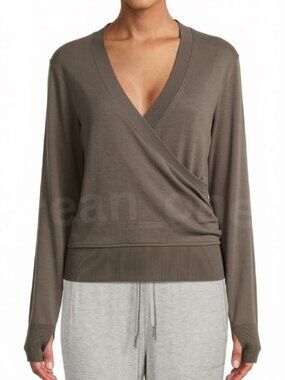 Avia Women's Brown/Gray Wrap Front Long Sleeve Pullover Yoga Top Size Large NWT